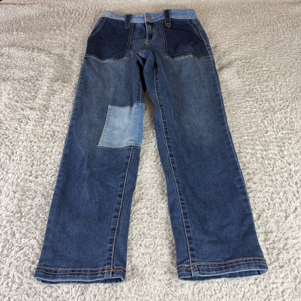 Time and Tru Patchwork Straight Leg Jeans Blue Denim Size 2